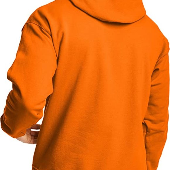 Safety Orange Hanes Men's Sweatshirt, Hoodie, Plush Fleece Pullover Hoodie - Picture 2 of 5